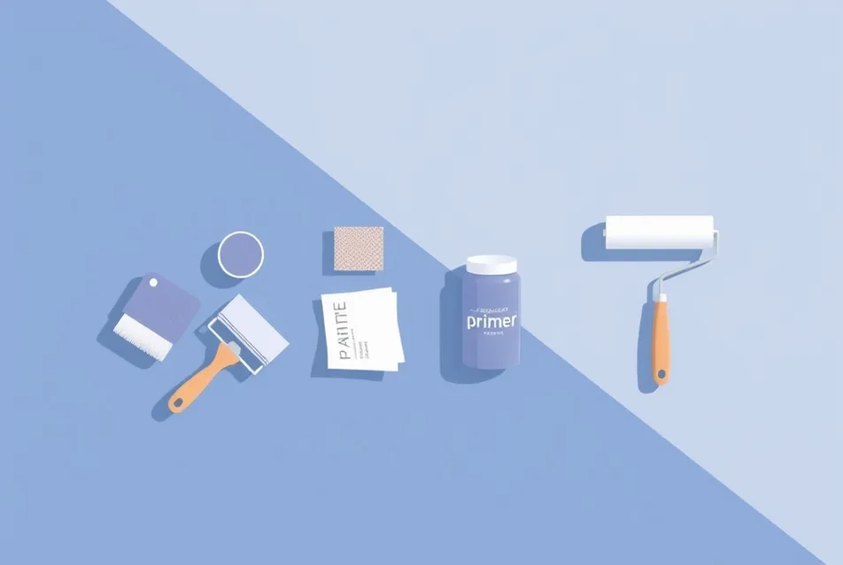 Outils de peinture disposés dans l'ordre des étapes du chantier